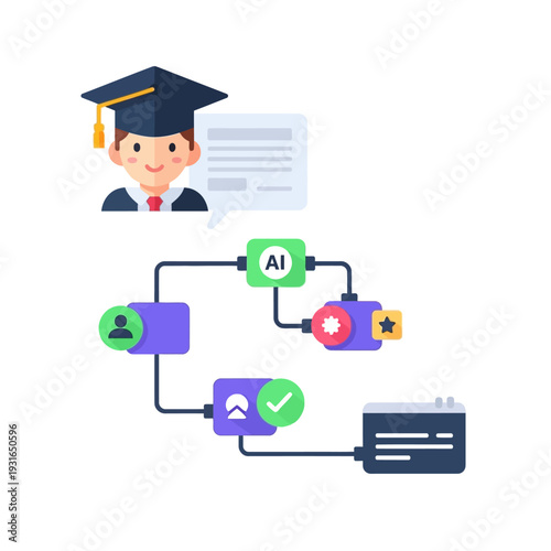 Student with AI workflow diagram for educational technology.