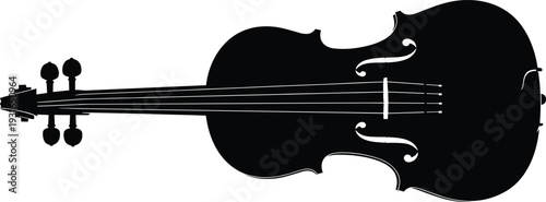 Violin Silhouette with Strings Vector Illustration, Black and White Classical Music Instrument Isolated on Light Background