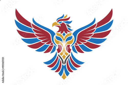 Modern Phoenix Mascot Emblem with Wings on White - Generative AI