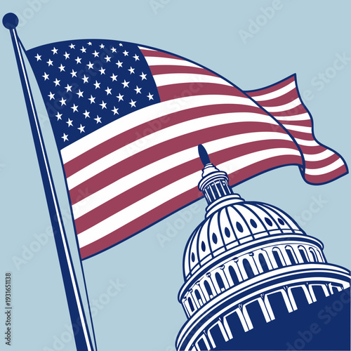 American Flag and Capitol Building Symbolizing US Government 1.