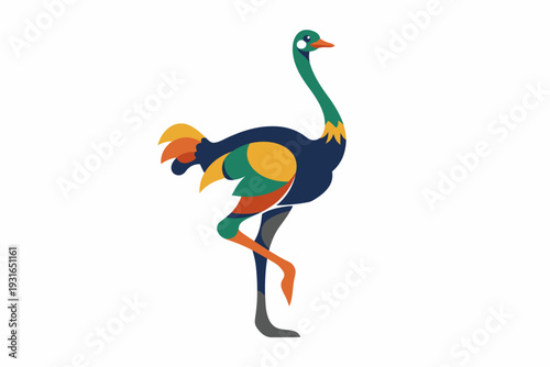 Colorful Stylized Ostrich Illustration on White Background - Generative AI