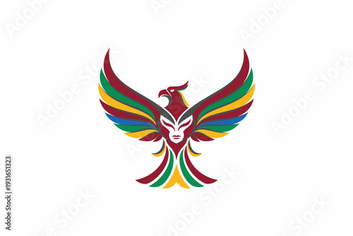 Colorful Phoenix Bird with Tribal Mask Logo - Generative AI