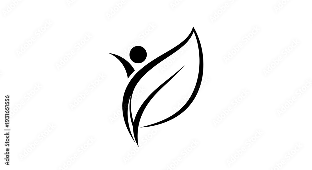 Fototapeta premium Abstract Human Figure Integrated with Leaf Symbolizing Health, Nature, and Growth, Isolated White Background