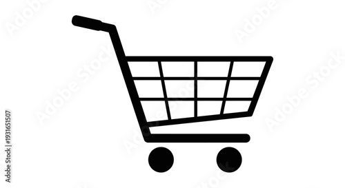 Empty Shopping Cart Outline Icon, Symbolizing Retail, E-commerce, and Online Purchasing on Isolated White Background.