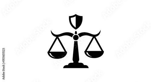 Classic Scales of Justice with Shield Icon, Representing Law, Protection, and Balance on Isolated White Background.