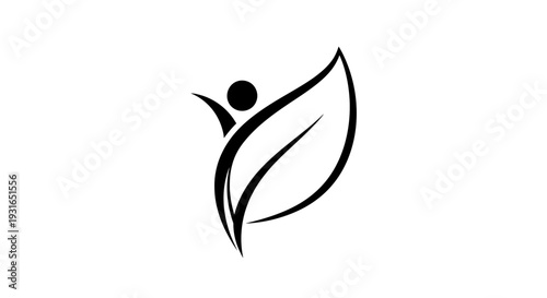 Abstract Human Figure Integrated with Leaf Symbolizing Health, Nature, and Growth, Isolated White Background