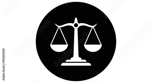 Scales of Justice Icon in Black Circle for Law and Fairness Concepts, Isolated White Background
