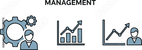 Business Management Strategy Icons with Chart Gear and Manager Character