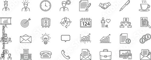 Business Management and HR Line Icons Set for Corporate Office and Finance