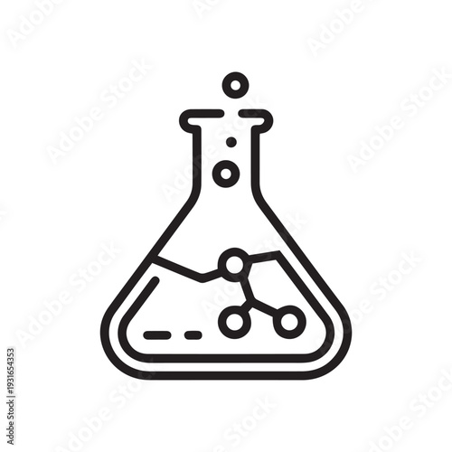 Science Chemistry Laboratory Erlenmeyer Flask with Molecular Structure Line Icon for Research