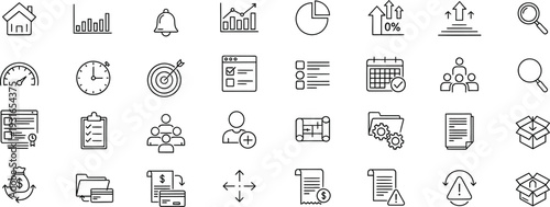 Business Management and Data Analytics Thin Line Icons Set for Web Design