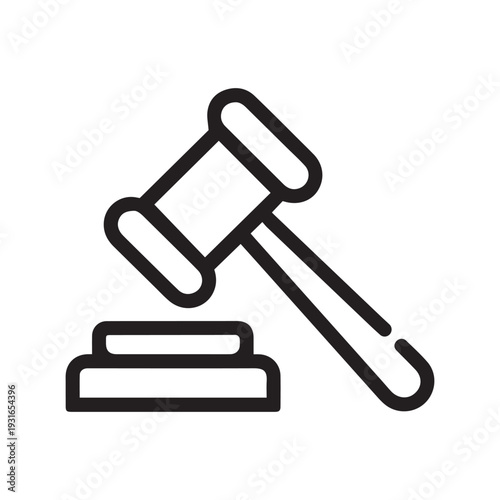 Justice Gavel and Sound Block Line Icon for Legal System and Auction Concepts