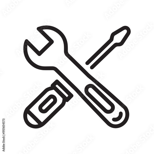 Construction Wrench and Screwdriver Tools Line Icon for Repair and Maintenance Services