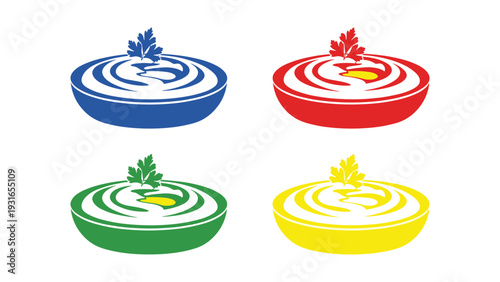 Four stylized maple leaf target designs in different colors