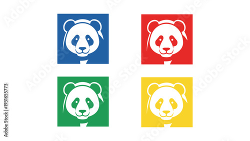 Four colorful panda icons on a uniform background