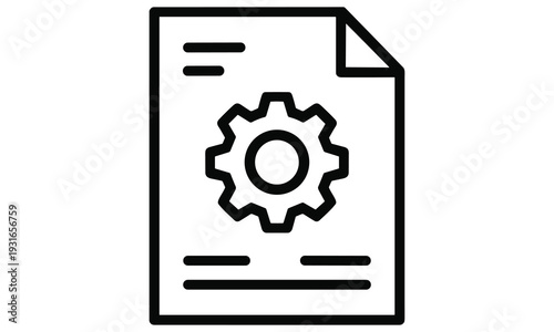 Document icon with a gear symbol representing configuration and settings in a simple graphical representation on a clean white background.