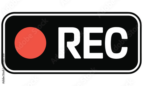 Recording indicator symbol with red circle and text rec on black background indicating recording mode or status