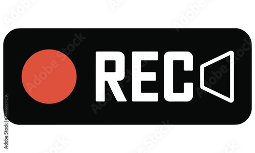 Recording indicator icon symbolizing video or audio capture in modern media production and live streaming services with a bold red circle and white text on a black background for clear visibility.