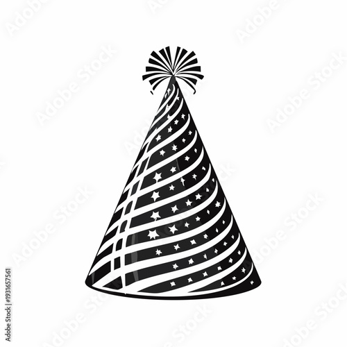 Black and white party hat illustration for festive celebrations and events occasion