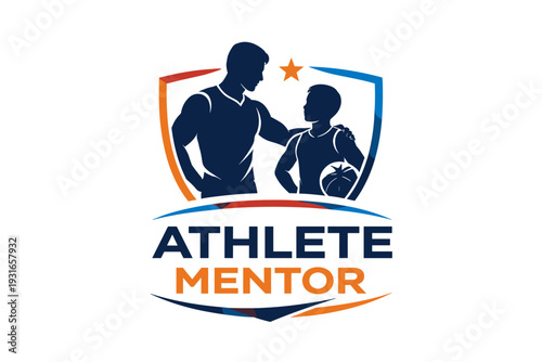 Athlete Mentor logo shield with mentor hand on young basketball player vector