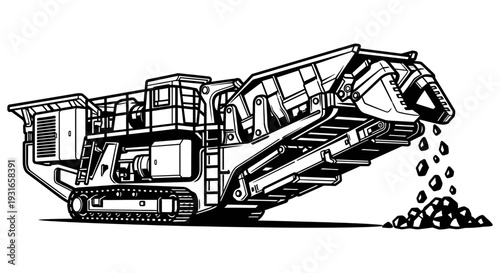 Large industrial crusher machine processing rocks and minerals for construction and mining industries efficiently crushing stones into smaller pieces for aggregate production.