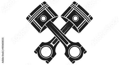 Crisscrossed pistons and connecting rods illustration symbolizing engine mechanics and automotive engineering design