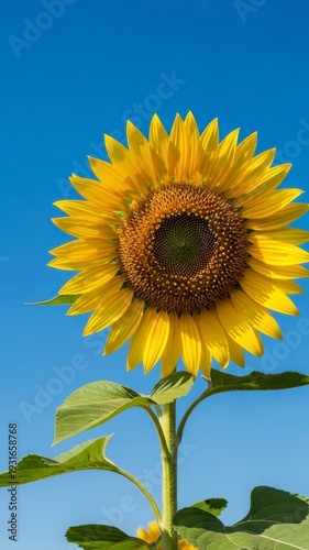 Sunflower against a clear blue sky