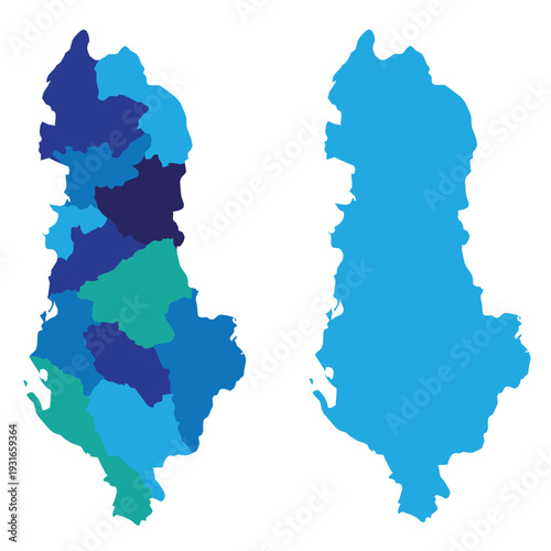 Albania map with regions and outline silhouette