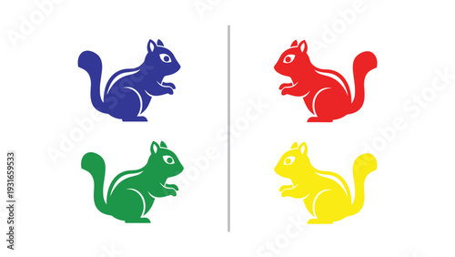 Colorful cartoon squirrels in vibrant shades on a white background