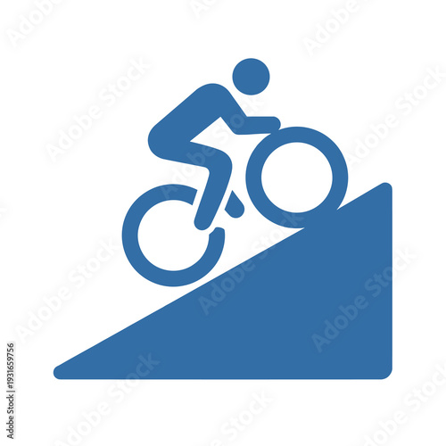 Cyclist Uphill Icon – Mountain Bike Slope Blue Silhouette Vector Illustration