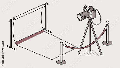 Professional Photography Studio Setup with Camera and Red Carpet.