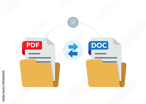 PDF and DOC File Conversion Concept Stock Illustration.