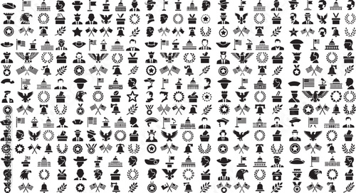 American symbols and icons collection including flags eagles buildings and more on white background
