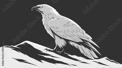 Majestic Eagle Perched on Mountain Peak in Striking Black and White.