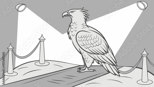 Majestic Griffin on Red Carpet Under Spotlights.