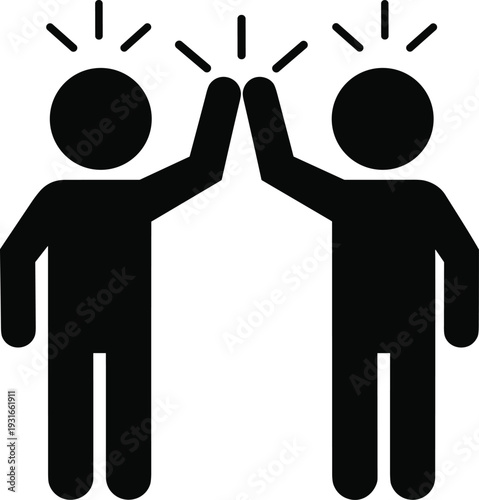 High five silhouette illustration, teamwork and celebration icon showing mutual success, agreement and partnership theme - flat vector illustration