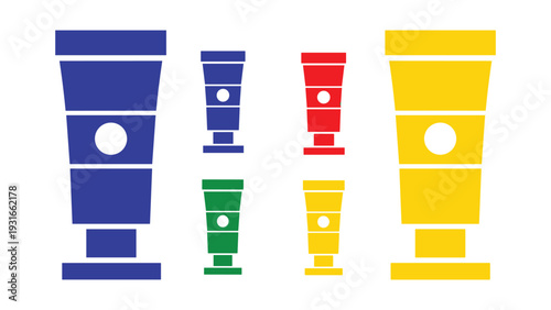 Colorful trophy designs arranged in a row with varying heights and colors