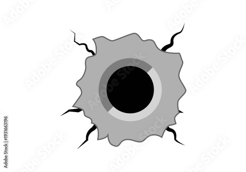 Agujero negro con bordes rasgados sobre fondo gris y blanco