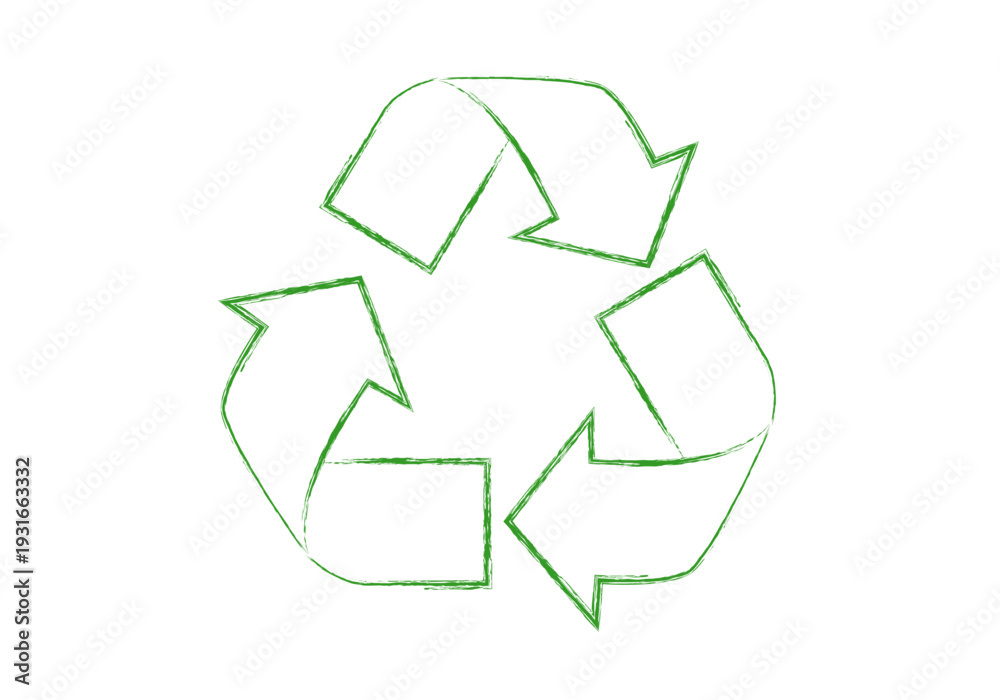 Fototapeta premium Símbolo de reciclaje verde con trazo de estilo dibujo a mano