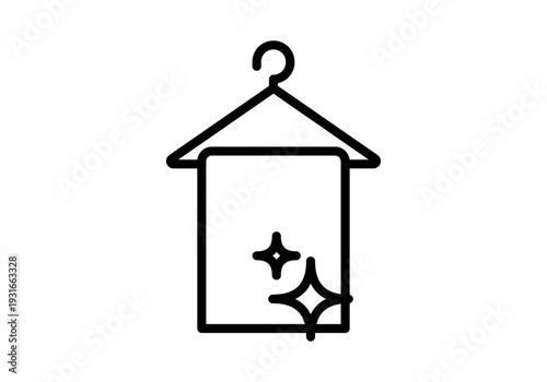 Icono de toalla limpia colgada en una percha con destellos de brillo