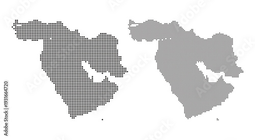 Professional Middle East map collection featuring black dotted halftone patterns for digital geographical design projects