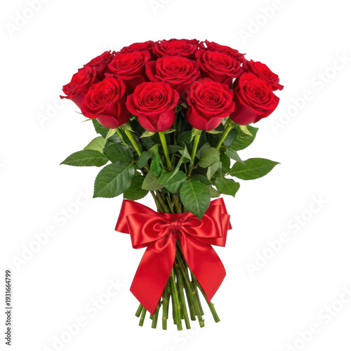 Luxurious bouquet of red roses with ribbon isolated on transparent background
