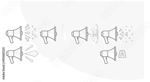diverse megaphone icons broadcasting various messages with abstract symbols perfect for illustrating communication strategies and digital marketing concepts