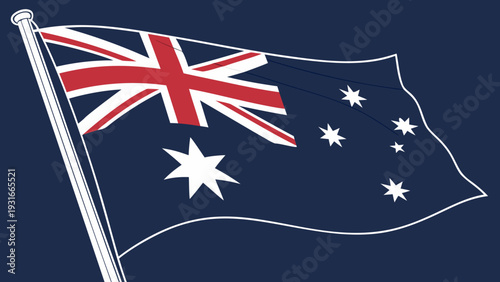 Australian Flag Waving Proudly Against a Dark Blue Background.
