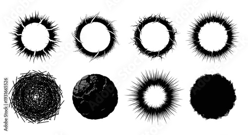 diverse collection of abstract black grunge circles and distressed frames perfect for edgy graphic design
