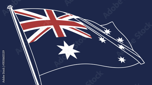 Australian Flag Waving Proudly Against a Deep Blue Background.