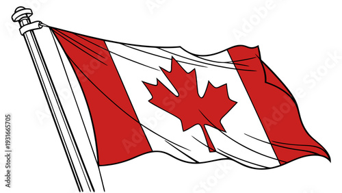 Canadian Flag Waving Proudly on a Pole.