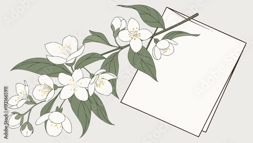 Elegant Jasmine Branch with Blank Cards for Custom Text.