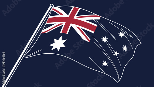Australian Flag Waving in the Wind on a Dark Blue Background.