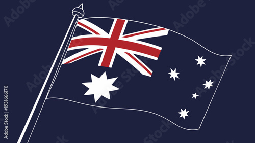 Australian Flag Waving Proudly on a Dark Blue Background.